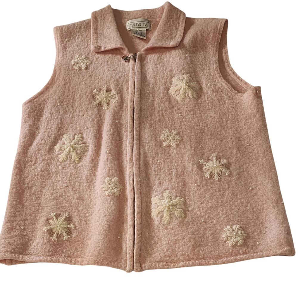 Vintage Mandal Bay 100% Wool Snowflake Sweater, Large, Pink - Picture 1 of 7